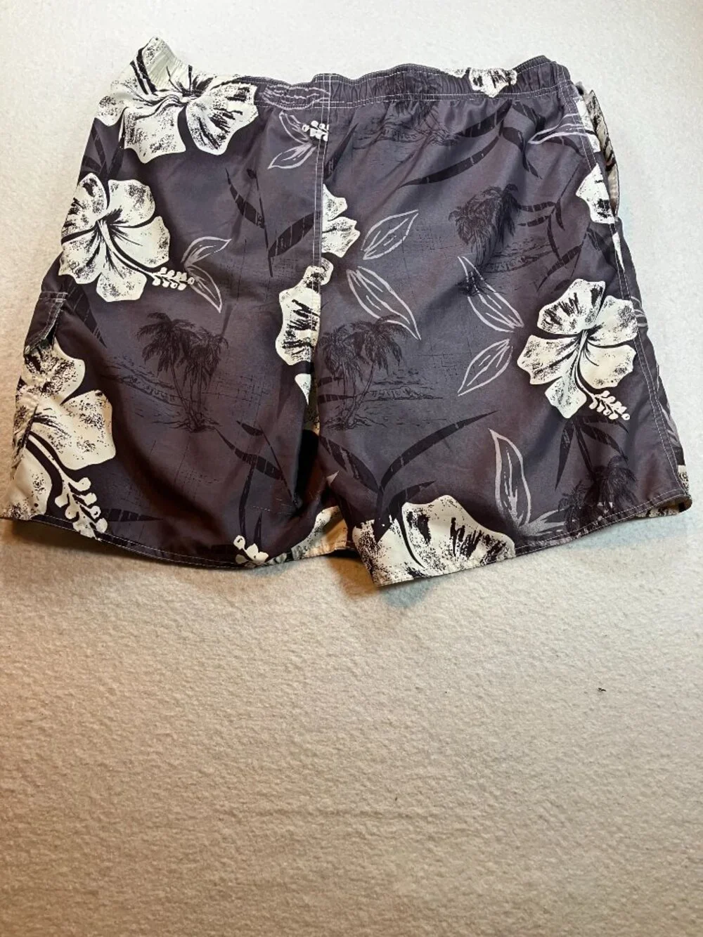 Croft and Barrow Mens XL‎ Black Hibiscus Tropical Print Swim Trunks